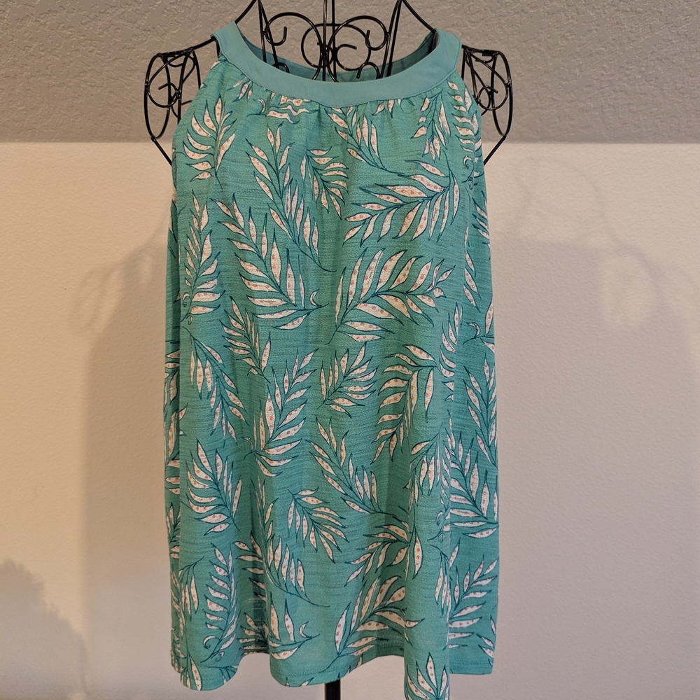 Teal Leaf Print Sleeveless Top